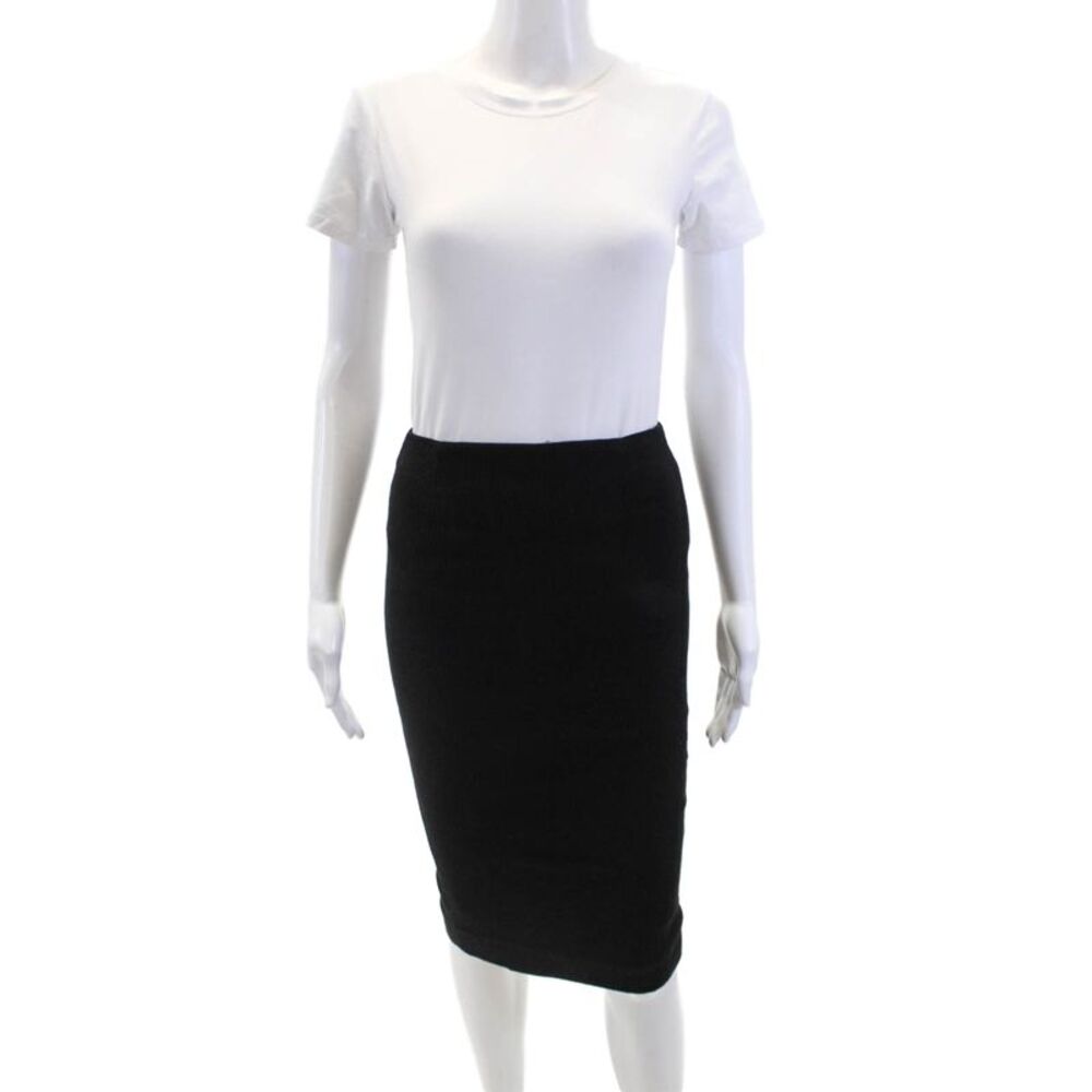 Intermix Womens Cotton Textured Zippered Slit Pencil Skirt Black Size P